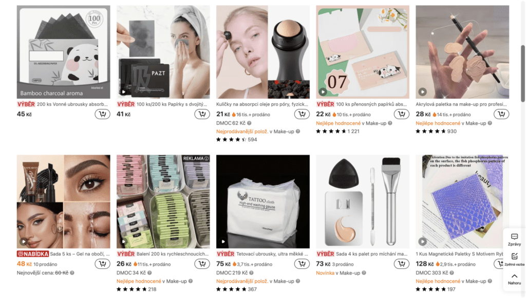 Sortiment kosmetiky na Temu nabízí širokou škálu produktů od líčení po péči o pleť za nízké ceny.