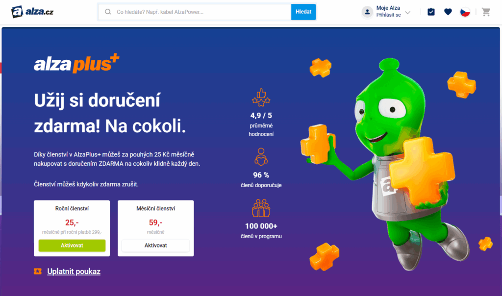 AlzaPlus+ přináší spoustu výhod, mimo jiné i dopravu zdarma.