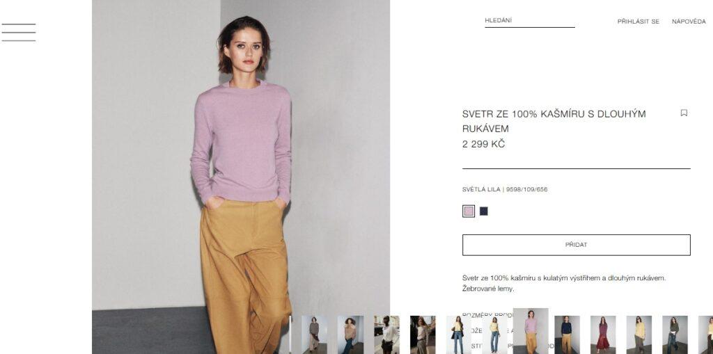 V sekci výběrových úpletů nabízí Zara kašmírový svetr či 100% vlněné produkty.