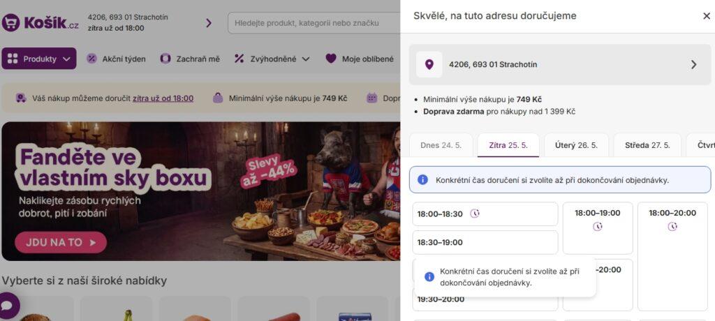 Košík.cz má poměrně širokou základnu, nezaváží však všude. Rovněž je třeba zvolit volný termín a správný čas doručení – Košík.cz a kurýři bývají někdy velmi vytíženi.
