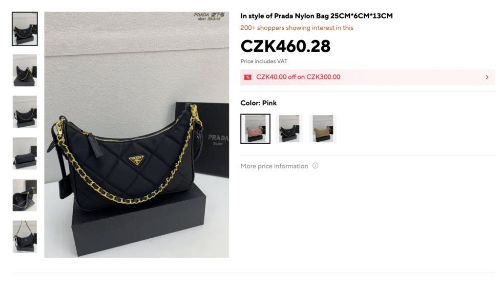Kabelka značky Prada za 460 Kč 100% nebude originální.