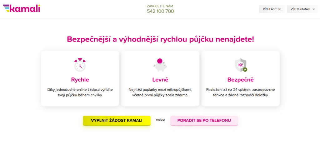 Kamali nabízí první půjčku zdarma až do 15 000 Kč při splacení do 14 dnů.