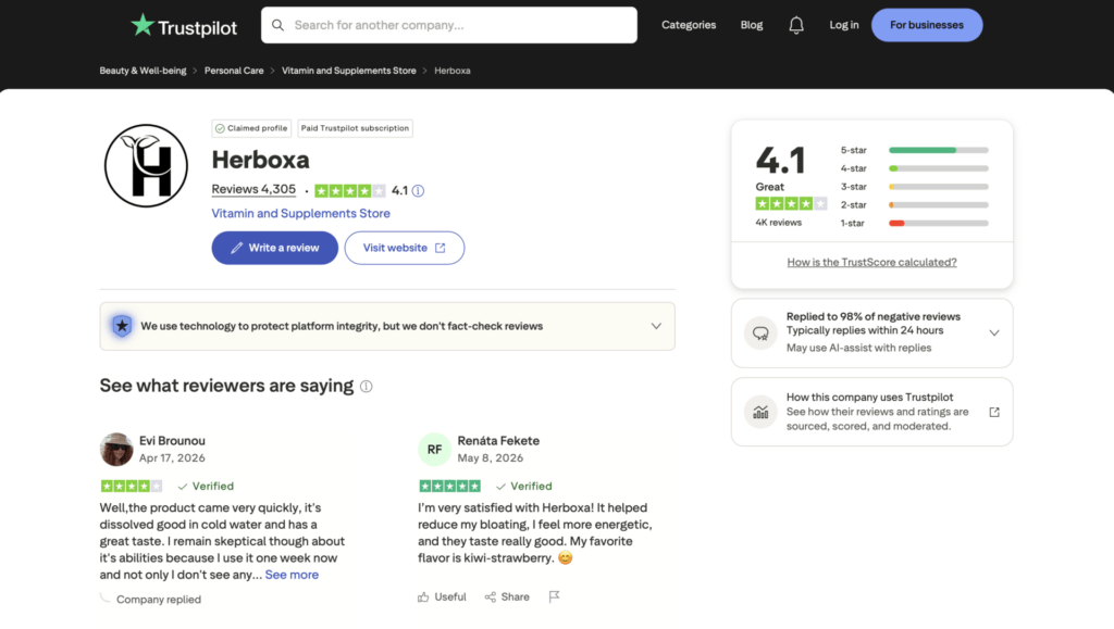 Recenze Herboxa jsou smíšené, přičemž zákazníci chválí hlavně chuť produktů.