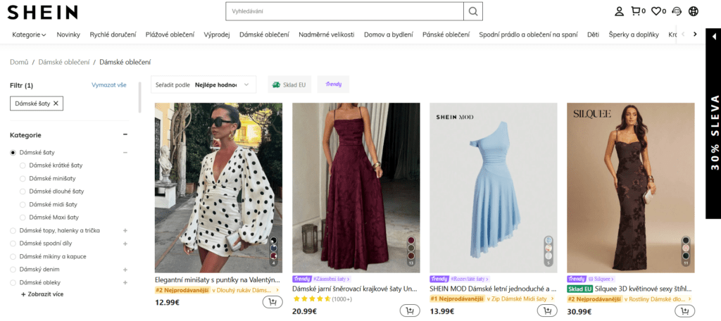 Shein je populární čínský e-shop zaměřený na módní oblečení a doplňky za dostupné ceny.